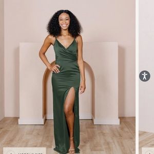 Revelry Rava Satin Dress in Deep Olive size 0